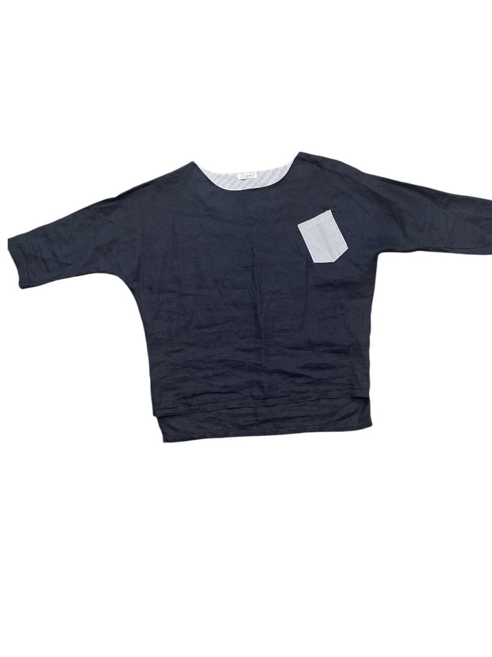 Long sleeve S/M navy high-low batwing pullover over top asymmetrical pocket